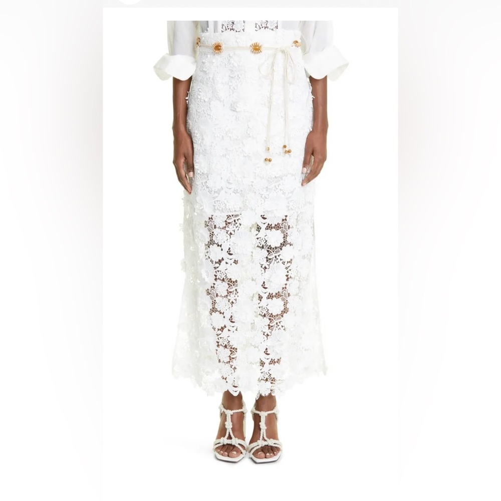 ZIMMERMANN NWT Women's Raie Lace Flower Side Slit Midi Skirt in Ivory US Size 4